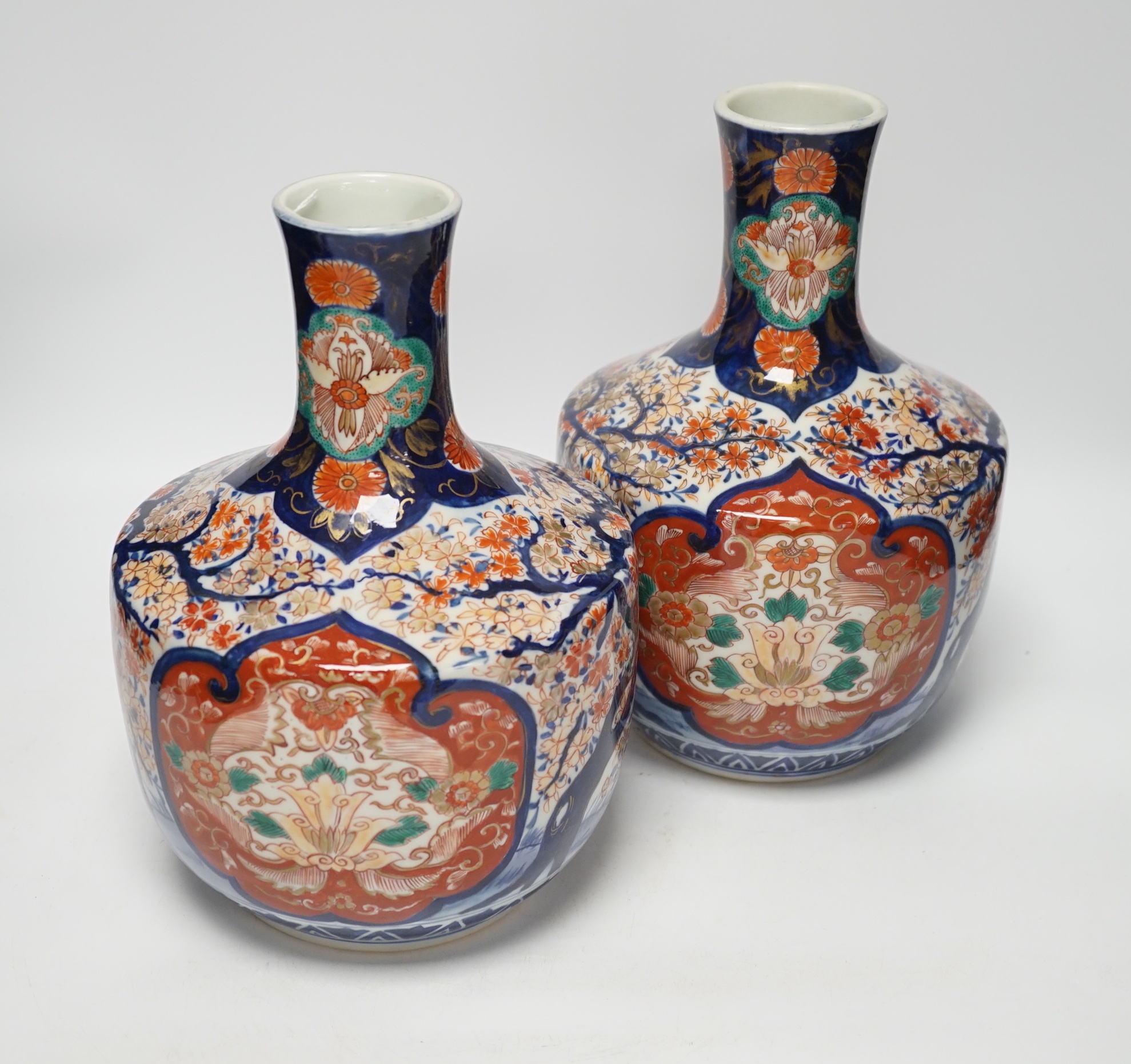 A pair of Japanese Imari vases, Meiji period, ink label to one base, 29cm high